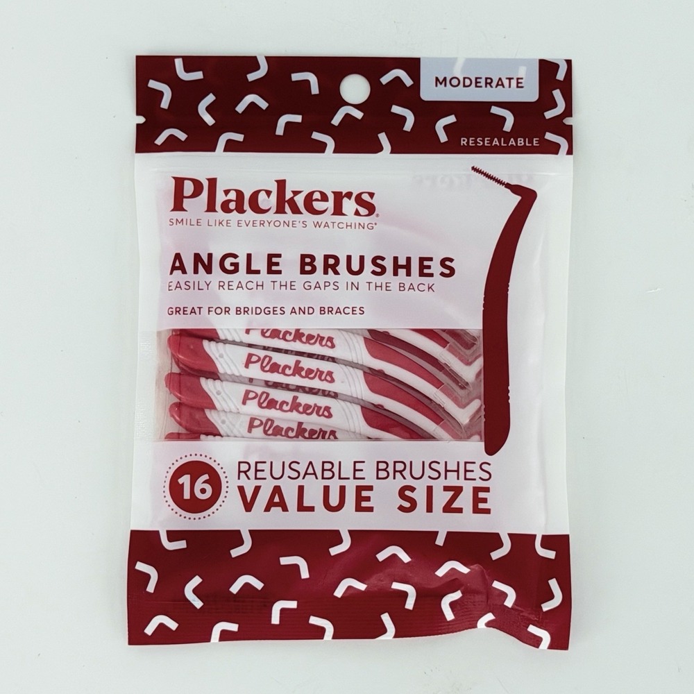 Plackers Angle Brushes Moderate 16 Count Value Size Reusable Interdental 81907